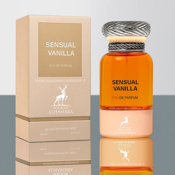 Packaging Sensual Vanilla 80 ml – flacon et boîte beige élégant Maison Alhambra